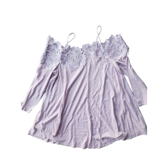 Meadow Rue Top Womens Small Light Purple Cold Shoulder Knit Floral Half Sleeve - Picture 3 of 4